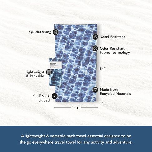 منشفة نوماديكس خفيفة الوزن - سريعة الجفاف وخفيفة الوزن للغاية - مثالية كمنشفة حزمة لتوفير المساحة - مصنوعة من مواد معاد تدويرها - بارتون أزرق داكن - 30x54 in Kuwait