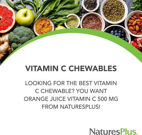 عصير برتقال NaturesPlus فيتامين C 500 ملغ - 180 قرص قابل للمضغ، عبوة من 2 - يعزز صحة المناعة المثلى - لطيف على معدتك - نباتي، خالي من الغلوتين - 360 وجبة إجمالية in Saudi Arabia