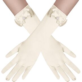 Yolyoo Girls Princess Gloves,Girl White Long Satin Princess Dress Up Diamonds Bows Gloves for Birthday,Wedding, Costume Party in Kuwait