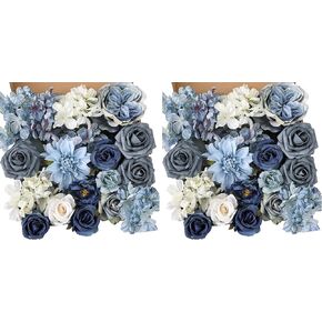 مجموعة صندوق كومبو من الزهور الاصطناعية من Garisey زهور زرقاء مغبرة لترتيبات باقة الزفاف DIY وحفلات الزفاف وديكورات المنزل (الورد الأبيض والأزرق) in Kuwait
