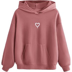 Floerns Girls Heart Graphic Print Long Sleeve Hooded Sweatshirt Pullover Tops in Kuwait