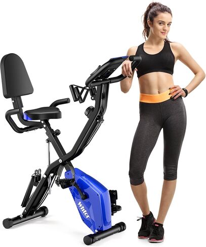 دراجة تمارين ثابتة 4 في 1 قابلة للطي للمنزل مع مستشعر نبض و16 مستوى مغناطيسي قابل للتعديل، دراجة استقامية للتمارين الرياضية مع حزام مقاومة للذراع والساق لكبار السن من ووتور in Kuwait