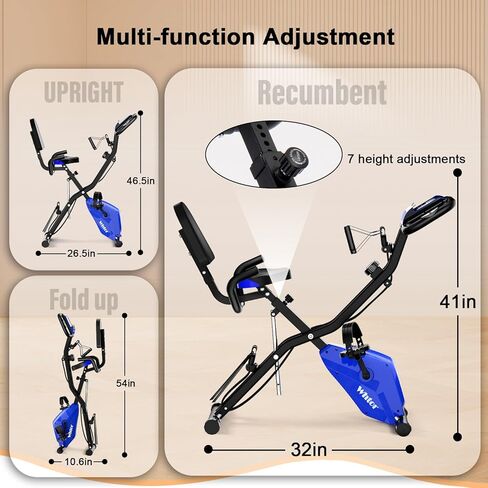 دراجة تمارين ثابتة 4 في 1 قابلة للطي للمنزل مع مستشعر نبض و16 مستوى مغناطيسي قابل للتعديل، دراجة استقامية للتمارين الرياضية مع حزام مقاومة للذراع والساق لكبار السن من ووتور in Kuwait