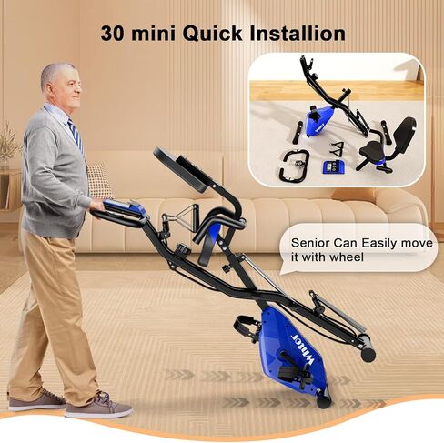 دراجة تمارين ثابتة 4 في 1 قابلة للطي للمنزل مع مستشعر نبض و16 مستوى مغناطيسي قابل للتعديل، دراجة استقامية للتمارين الرياضية مع حزام مقاومة للذراع والساق لكبار السن من ووتور in Kuwait