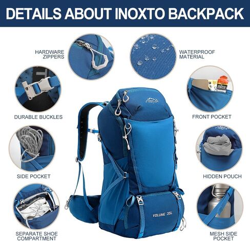 INOXTO 40L Hiking Backpack, Camping Backpack with Waterproof Rain Cover for Men, Outdoor Sport Travel Daypack for Climbing (065 Black) in Kuwait