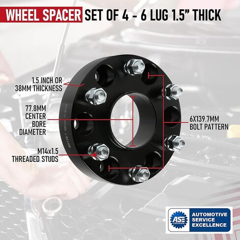 Hubcentric Wheel Spacer Set of 4 Black - 5 Lug 1.5 inches 38mm Real Forged 5x5.5 - Compatible with Chrysler, Dodge Ram 1500 2002-2011, Aspen, Dakota, Durango, 5x139.7mm, 77.8mm Bore, 9/16-18 Studs in Kuwait