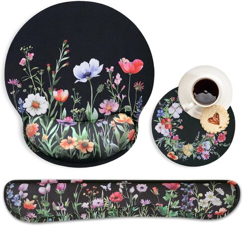 وسادة ماوس مريحة ومسند للمعصم للوحة المفاتيح، وسادة ماوس بزهور بيضاء مع مجموعة مسند للمعصم، وسادة ماوس من إسفنج الذاكرة على شكل زهور مع دعم للمعصم ولوحة لوحة مفاتيح للنساء، المكتب، الألعاب، الكمبيوتر in Kuwait