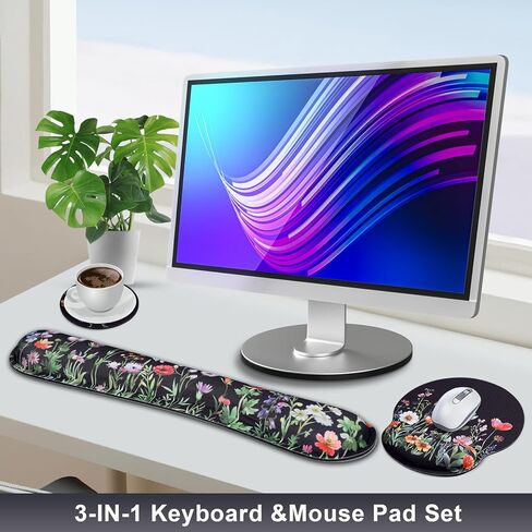 وسادة ماوس مريحة ومسند للمعصم للوحة المفاتيح، وسادة ماوس بزهور بيضاء مع مجموعة مسند للمعصم، وسادة ماوس من إسفنج الذاكرة على شكل زهور مع دعم للمعصم ولوحة لوحة مفاتيح للنساء، المكتب، الألعاب، الكمبيوتر in Kuwait