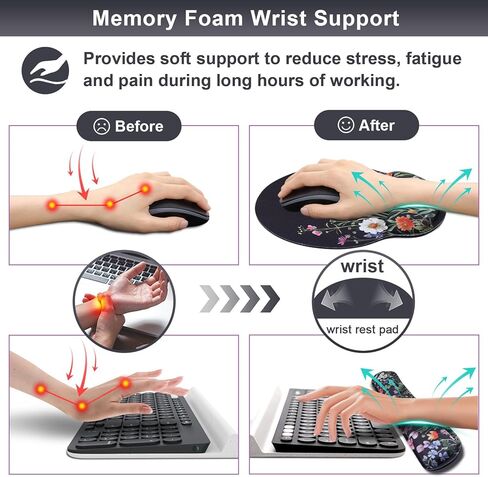 وسادة ماوس مريحة ومسند للمعصم للوحة المفاتيح، وسادة ماوس بزهور بيضاء مع مجموعة مسند للمعصم، وسادة ماوس من إسفنج الذاكرة على شكل زهور مع دعم للمعصم ولوحة لوحة مفاتيح للنساء، المكتب، الألعاب، الكمبيوتر in Kuwait