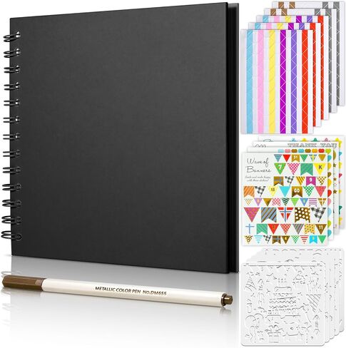 Gotideal 80 Pages Scrapbook Album with 10 Metallic Markers, Black in Kuwait