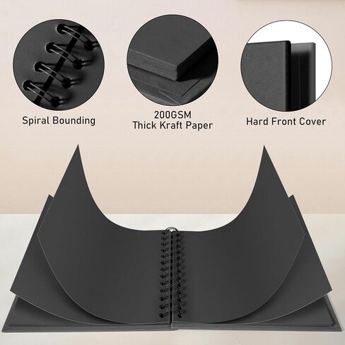 Gotideal 80 Pages Scrapbook Album with 10 Metallic Markers, Black in Kuwait