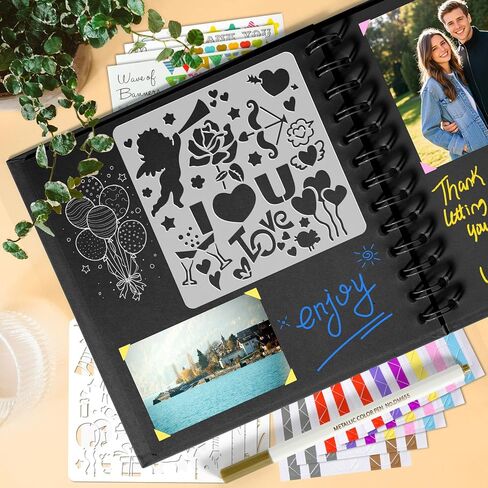 Gotideal 80 Pages Scrapbook Album with 10 Metallic Markers, Black in Kuwait