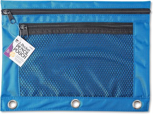 Charles Leonard Pencil Pouch for Binder with 2 Pockets, Front Mesh Pocket, Assorted Colors,Green in Kuwait