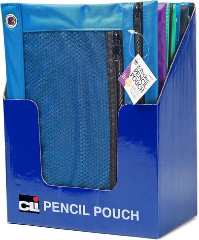 Charles Leonard Pencil Pouch for Binder with 2 Pockets, Front Mesh Pocket, Assorted Colors,Green in Kuwait