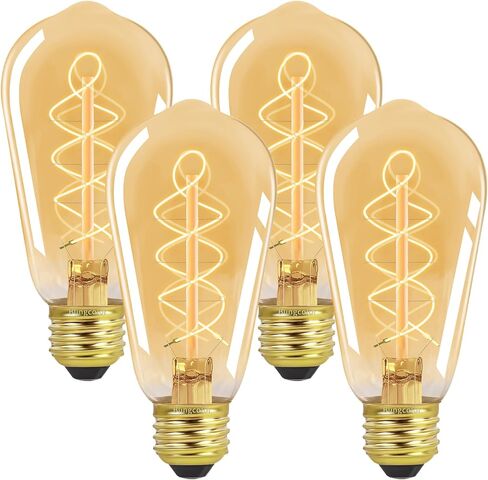 عكس الضوء أدى مصابيح اديسون خمر 4W ما يعادل 40W المتوهجة، 4 حزمة ST19 4W LED E26 لمبات اديسون 2200K، ST58 العتيقة دوامة LED خيوط المصابيح الزخرفية لتركيبات الإضاءة قلادة، CRI 90، 300LM in Kuwait