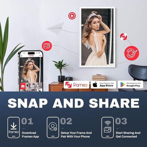 8 Inch WiFi Digital Picture Frame, Arktronic IPS Touch Screen Smart Cloud Photo Frame with 32GB Storage, Wall Mountable, Auto-Rotate, Motion Sensor, Share Photos via App/Email in Saudi Arabia
