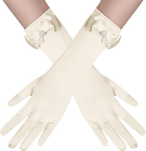Yolyoo Girls Princess Gloves,Girl White Long Satin Princess Dress Up Diamonds Bows Gloves for Birthday,Wedding, Costume Party in Kuwait
