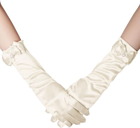Yolyoo Girls Princess Gloves,Girl White Long Satin Princess Dress Up Diamonds Bows Gloves for Birthday,Wedding, Costume Party in Kuwait