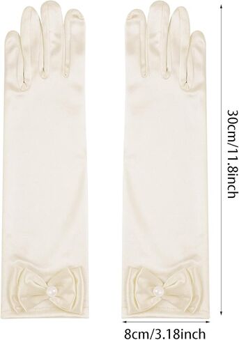 Yolyoo Girls Princess Gloves,Girl White Long Satin Princess Dress Up Diamonds Bows Gloves for Birthday,Wedding, Costume Party in Kuwait