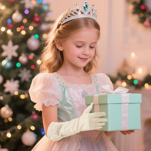 Yolyoo Girls Princess Gloves,Girl White Long Satin Princess Dress Up Diamonds Bows Gloves for Birthday,Wedding, Costume Party in Kuwait