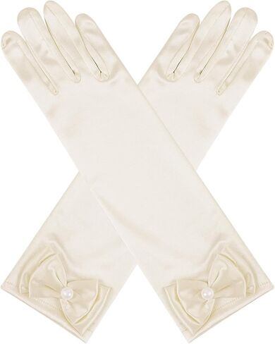 Yolyoo Girls Princess Gloves,Girl White Long Satin Princess Dress Up Diamonds Bows Gloves for Birthday,Wedding, Costume Party in Kuwait