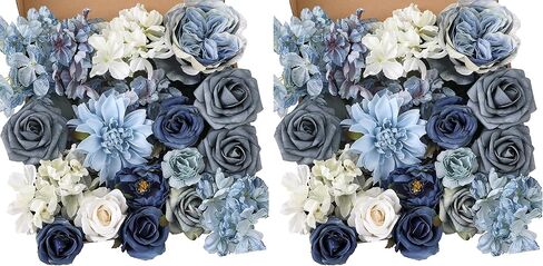 مجموعة صندوق كومبو من الزهور الاصطناعية من Garisey زهور زرقاء مغبرة لترتيبات باقة الزفاف DIY وحفلات الزفاف وديكورات المنزل (الورد الأبيض والأزرق) in Kuwait