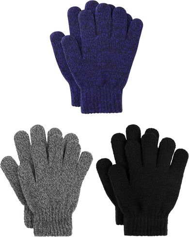 Cooraby 3 Pairs Kid's Winter Gloves Thick Cashmere Warm Knitted Gloves Children Cold Weather Gloves in Kuwait