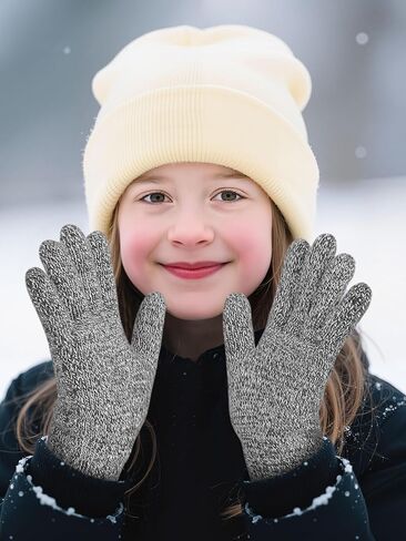 Cooraby 3 Pairs Kid's Winter Gloves Thick Cashmere Warm Knitted Gloves Children Cold Weather Gloves in Kuwait