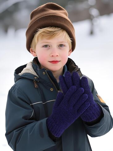 Cooraby 3 Pairs Kid's Winter Gloves Thick Cashmere Warm Knitted Gloves Children Cold Weather Gloves in Kuwait