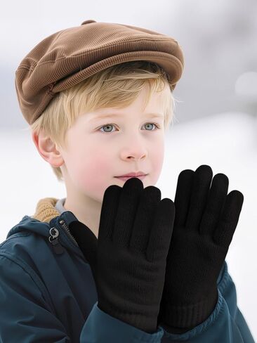 Cooraby 3 Pairs Kid's Winter Gloves Thick Cashmere Warm Knitted Gloves Children Cold Weather Gloves in Kuwait