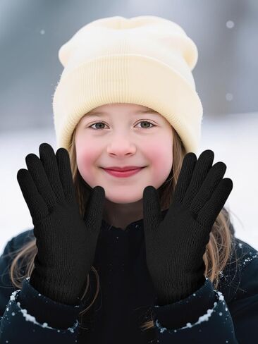 Cooraby 3 Pairs Kid's Winter Gloves Thick Cashmere Warm Knitted Gloves Children Cold Weather Gloves in Kuwait