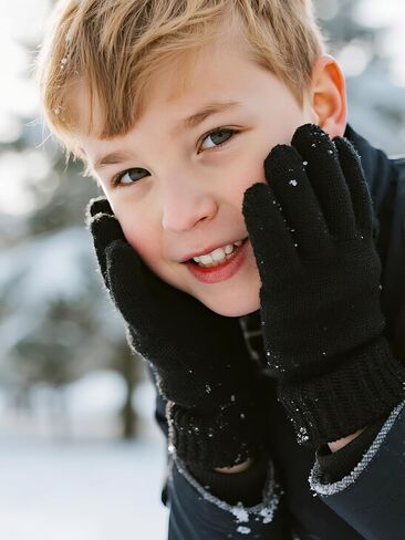 Cooraby 3 Pairs Kid's Winter Gloves Thick Cashmere Warm Knitted Gloves Children Cold Weather Gloves in Kuwait