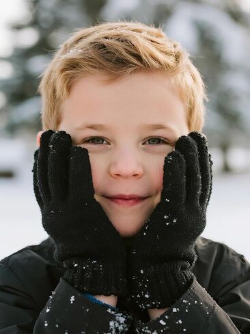Cooraby 3 Pairs Kid's Winter Gloves Thick Cashmere Warm Knitted Gloves Children Cold Weather Gloves in Kuwait