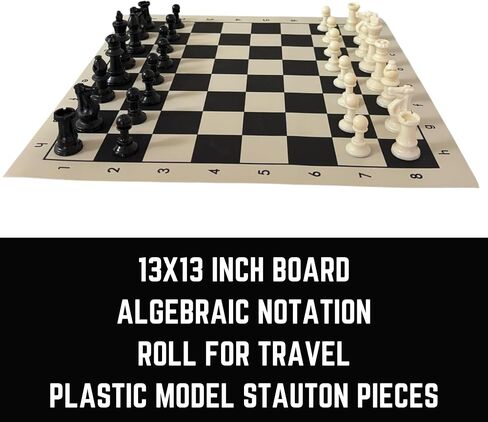 GETORIUM Tournament Chess Set, Portable and Professional Set with Travel Portable Plastic Tube Roll. Plastic Staunton Chess Pieces, Foldable Vinyl Chess Board. (Green, 19X19IN) in Saudi Arabia