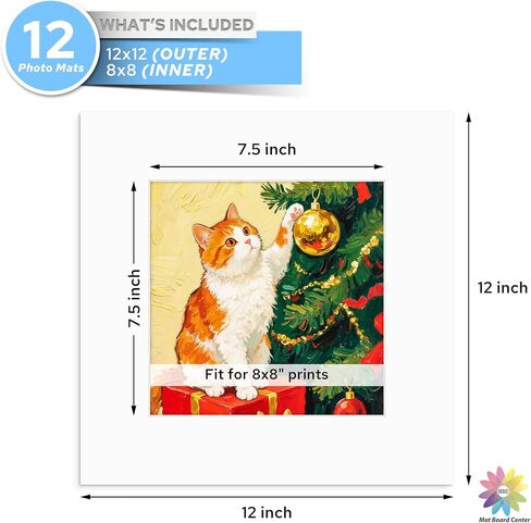Mat Board Center, 8x8 Mix Color Mats for 4x4 Pictures - Pack of 12 in Kuwait