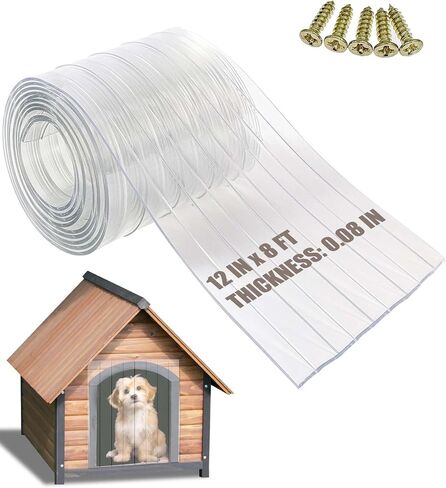 شرائط استبدال باب الكلب من Ezcasch، شرائط فينيل بلاستيكية لباب الكلب أو باب القطط DIY، غطاء PVC شفاف لباب بيت الكلب أو بيت الكلب، شرائط عزل حراري مقاس 8 × 8 × 0.08 بوصة. in Kuwait