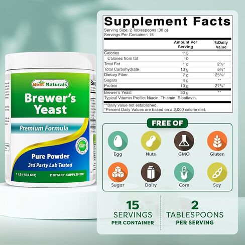 Best Naturals 100% Pure Brewers Yeast Powder - 16 oz - Supports for Increased Breast Milk Supply During Breastfeeding, Lactation, Digestive Health in Saudi Arabia