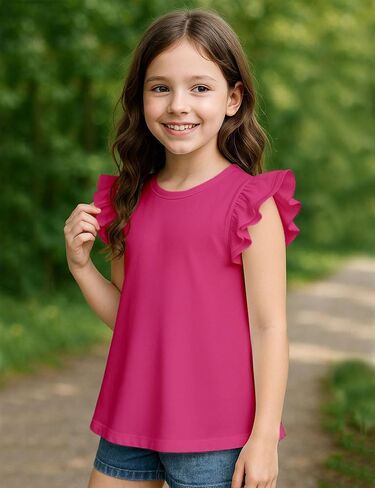 Kilymosy Girls White Shirt Short Sleeve Summer Casual Flutter Tops Tee Blouse 5-14 Years in Kuwait