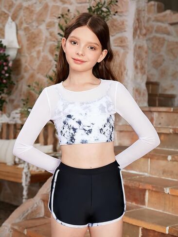 Verdusa Girl's 3 Piece Tie Dye Swimwear Bathing Suit Swimsuits Bikini and Shorts with Cover Up in Kuwait