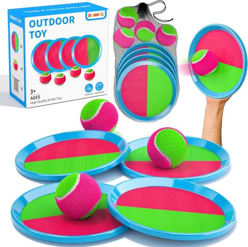 Bennol Toss and Catch Ball Game Outdoor Toys for Kids with 4 Paddle, 4 Balls and A Storage Bag,Outdoor Outside Games Toys for Kids Ages 3 4 5 6 7 8 9 10, Yard Backyard Games Beach Toys Outside Games in Kuwait