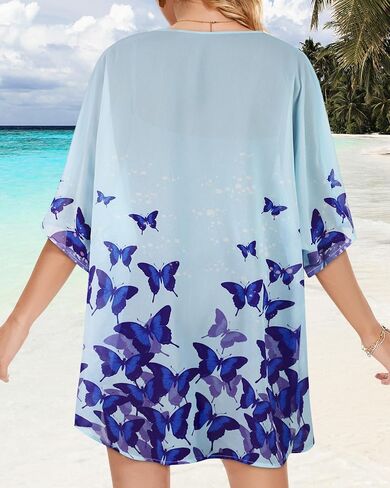 Women's Floral Print Puff Sleeve Kimono Cardigan Loose Cover Up Casual Blouse Tops in Kuwait