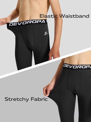 DEVOROPA Youth Boys' Compression Leggings Sports Tights Fleece Lined Thermal Base Layer Pants in Kuwait