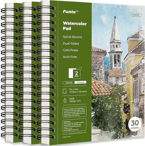 Funto Watercolor Pad 5.5x8.5, 30 Sheets, 140lb/300gsm, Double-Sided Cold Press, Spiral Bound, Heavyweight Paper for Watercolor Painting in Saudi Arabia
