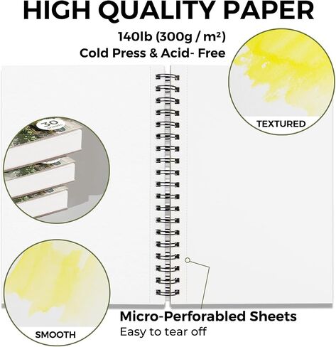 Funto Watercolor Pad 5.5x8.5, 30 Sheets, 140lb/300gsm, Double-Sided Cold Press, Spiral Bound, Heavyweight Paper for Watercolor Painting in Saudi Arabia