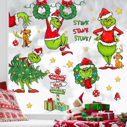 yovkky 154 جهاز كمبيوتر شخصى عيد ميلاد سعيد الزنجبيل نافذة التشبث، شجرة عيد الميلاد الزنجبيل رجل الحلوى النعناع كوكي شاحنة ملصقات الشارات الديكور، 2024 رأس السنة الجديدة عطلة الشتاء حزب المنزل ديكورات المطبخ in Kuwait