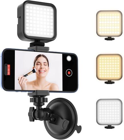 HzTinT Suction Cup Phone Mount with Rechargeable Light, Mirror Phone Holder with Light Shower Bathroom Kitchen, Mirror Tripod for TikTok YouTube Instagram Make Up Pics Video Content Creator | with Adjustable Lighting, Strong Suction Grip, for Makeup, TikT in Kuwait