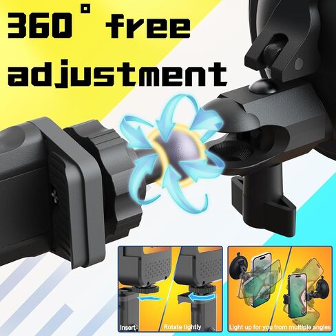 HzTinT Suction Cup Phone Mount with Rechargeable Light, Mirror Phone Holder with Light Shower Bathroom Kitchen, Mirror Tripod for TikTok YouTube Instagram Make Up Pics Video Content Creator | with Adjustable Lighting, Strong Suction Grip, for Makeup, TikT in Kuwait