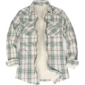 ThCreasa Womens Sherpa Lined Flannel Jacket with Hand Pockets, Plaid Button Down Fuzzy Shirt Jackets in Kuwait