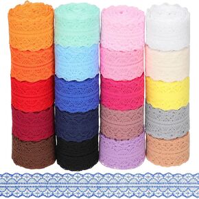 شريط دانتيل Mardatt 20 لفة بطول 200 ياردة، مجموعة شريط دانتيل من القماش بنمط الأزهار بعرض 0.8 بوصة، مجموعة شريط من القماش من القماش الملون المختلط لتغليف الهدايا وديكورات الزفاف (20 لونًا) in Kuwait