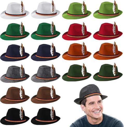 Berlune 4 Pieces Ktoberfest Hats German Alpine Hats with Feather Oktoberfest Bavarian Hats Costume Accessories Oktoberfest Party Retro Set for Adult Cosplay Halloween Role Play in Saudi Arabia